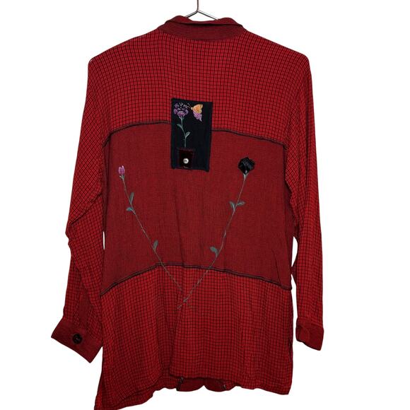 1990's Alexandria Pierce Size Large Patchwork Embroidered Hand Painted Blouse - Picture 7 of 8